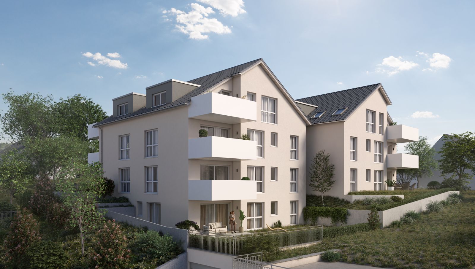 Neubau Ilsfelder Straße 76 in Flein — Gebäudeansicht bei Tag mit Gartenflächen