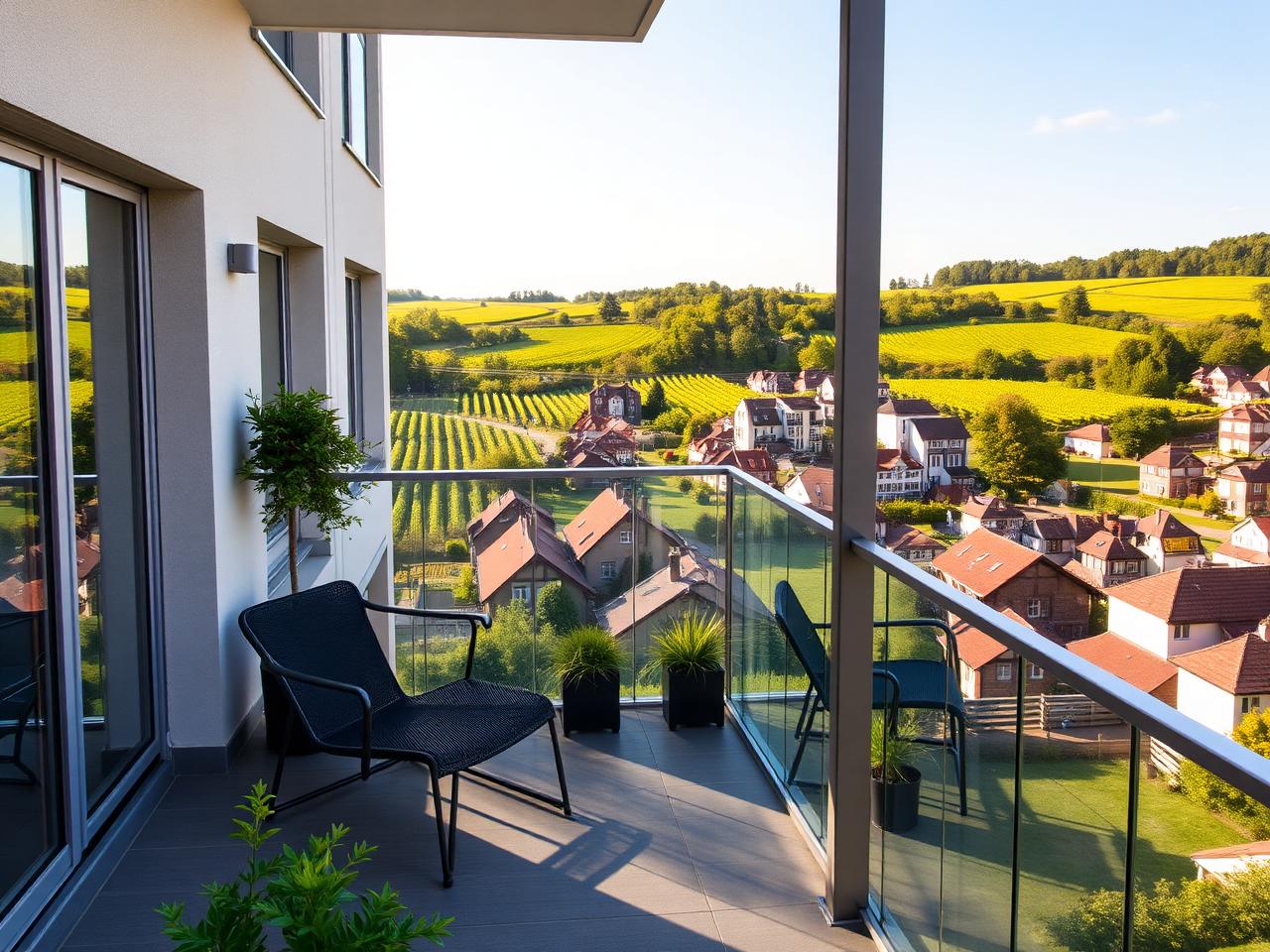 Balkon mit Blick über Flein und die umliegenden Weinberge